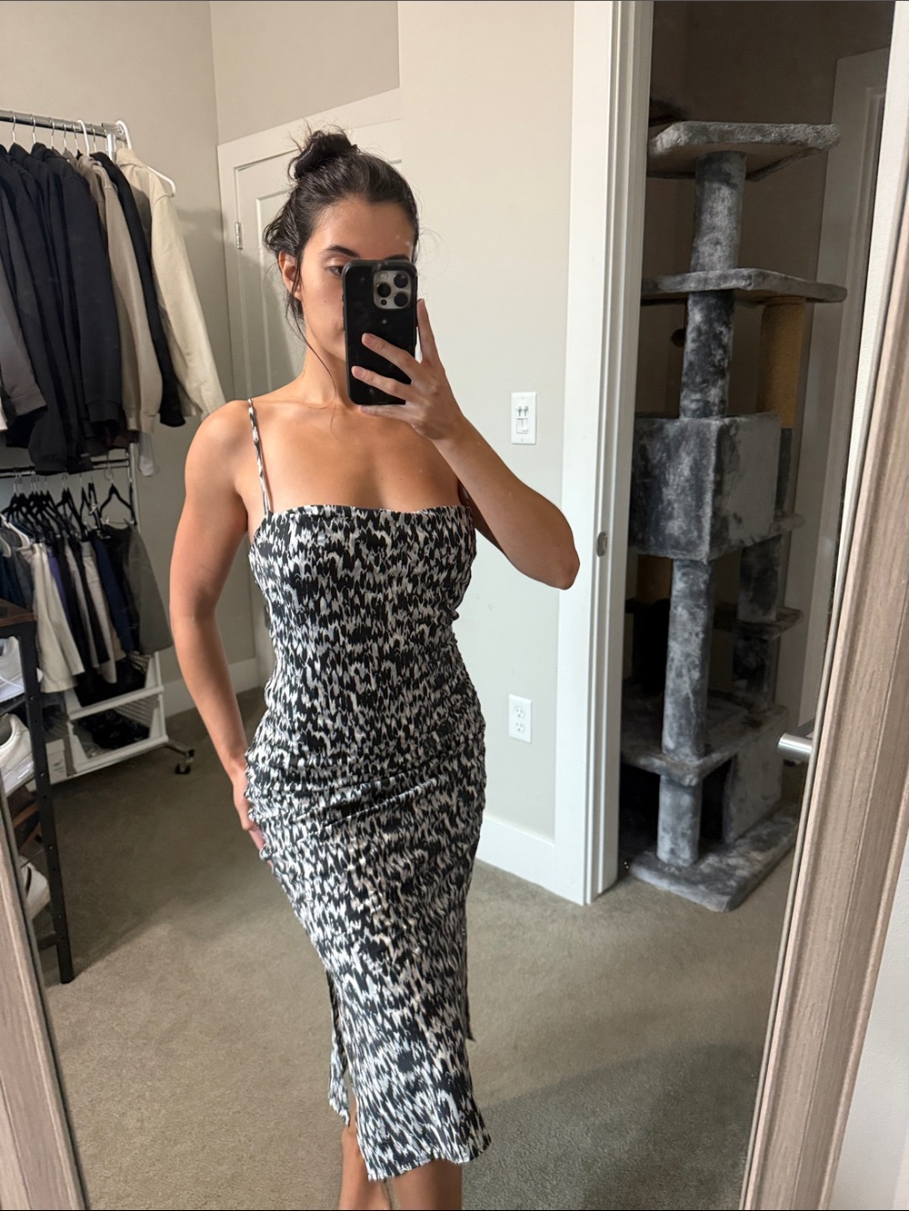Express Black and Ivory Printed Slip Dress